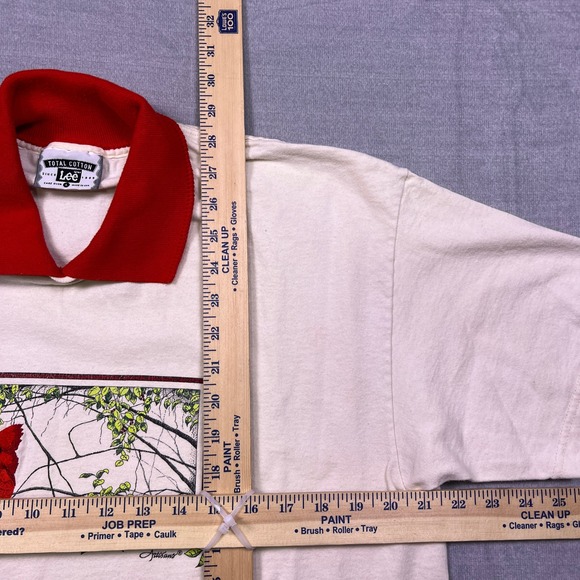 Vintage Lee Total Cotton Cardinal‎ Bird Graphic Polo Shirt Women Sz L Red Collar - Picture 7 of 9